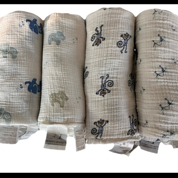 aden + anais Other - Lot of 4 Aden + Anais  Cotton Swaddling Blankets Baby Swaddle Monkey Hippo Logo